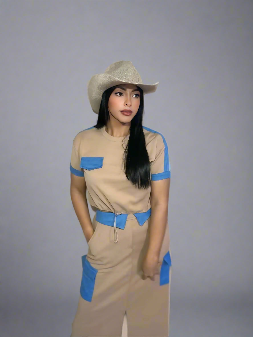 Beige Denim Skirt Set