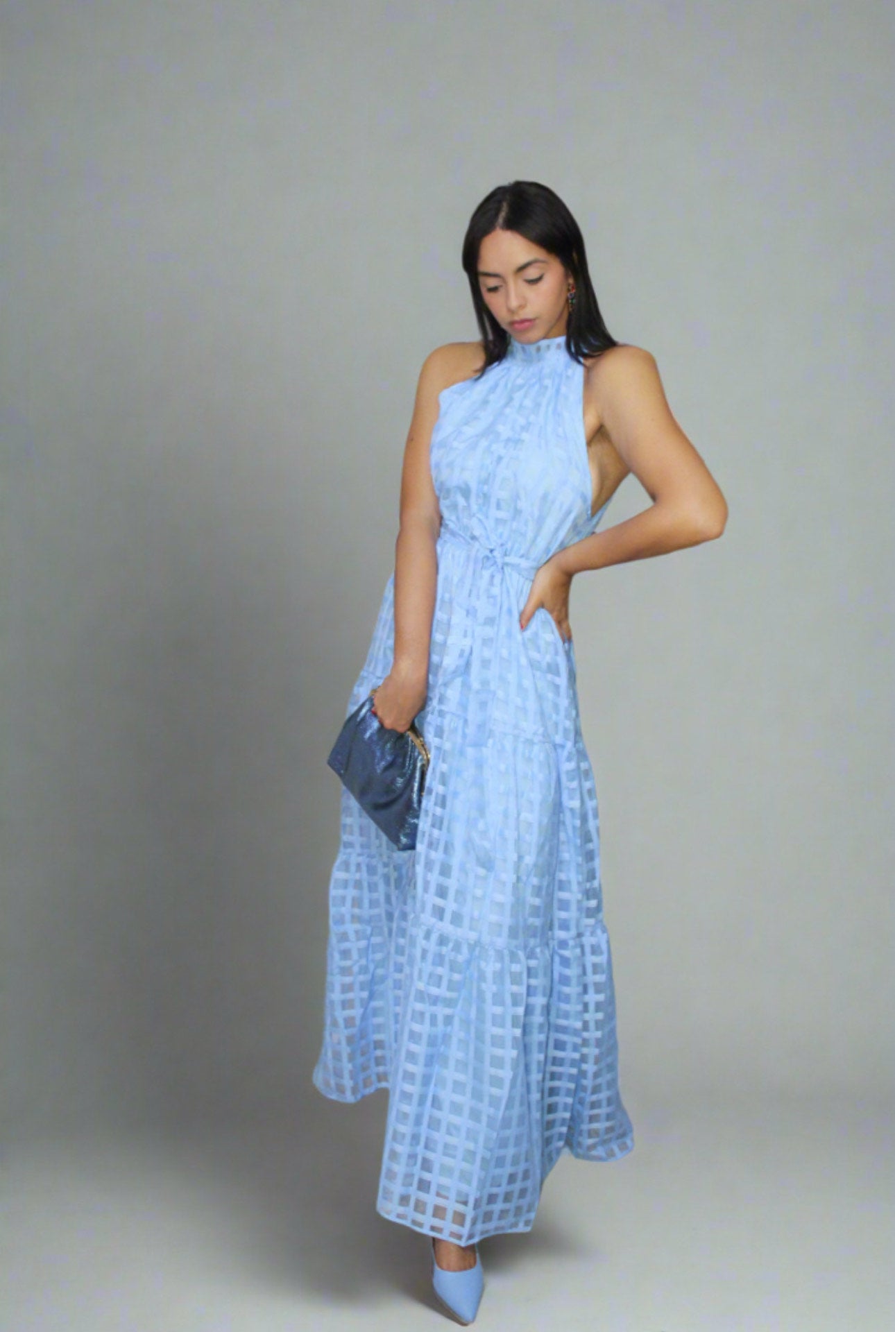 Formal Blue Halter Dress