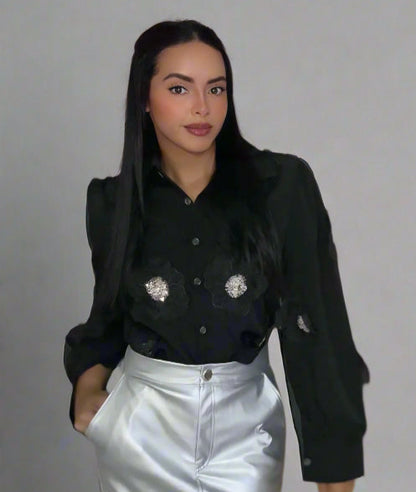 Black Floral Blouse