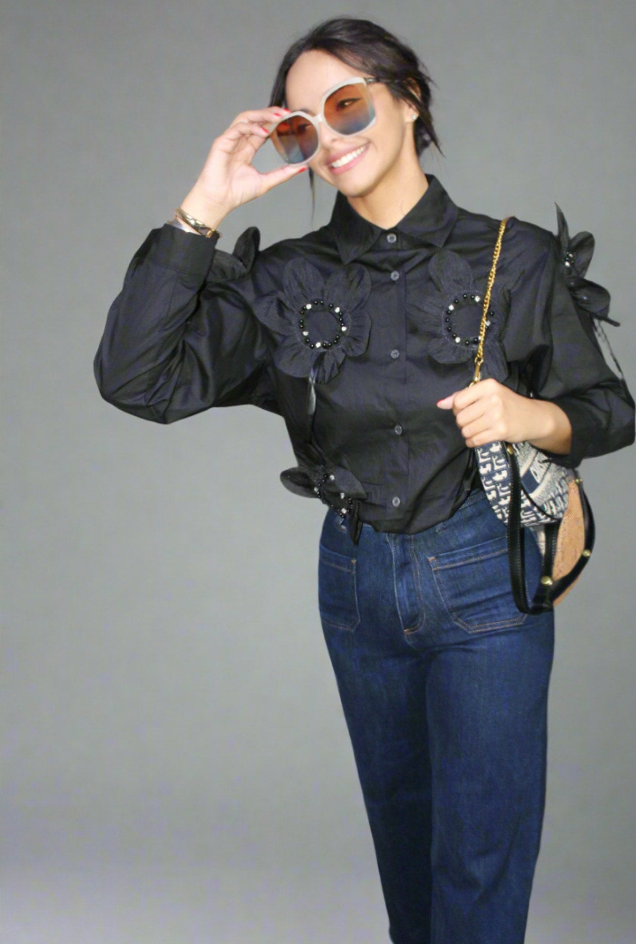 Black Flower Blouse